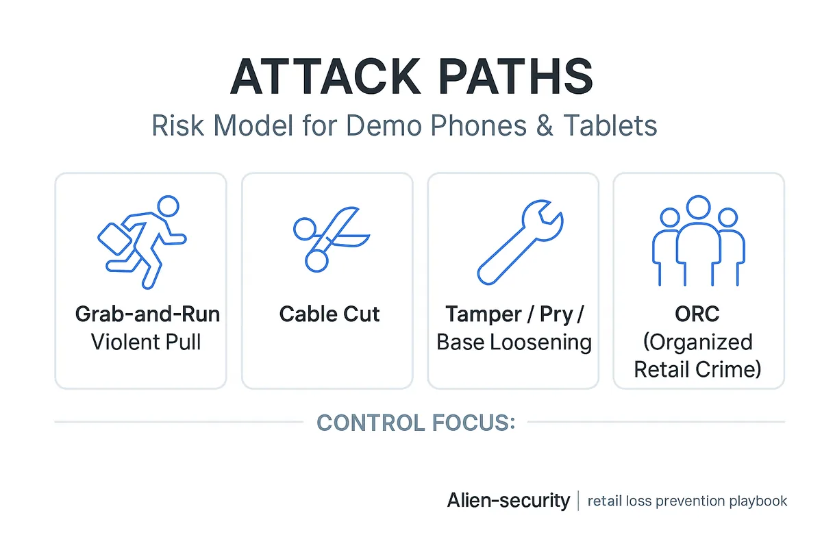 Attack paths risk model for mobile anti theft devices in retail