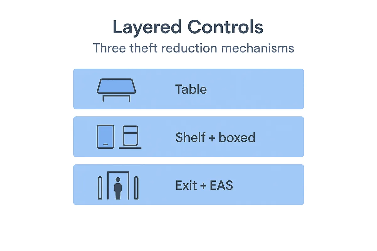 Layered controls model for retail mobile anti theft devices
